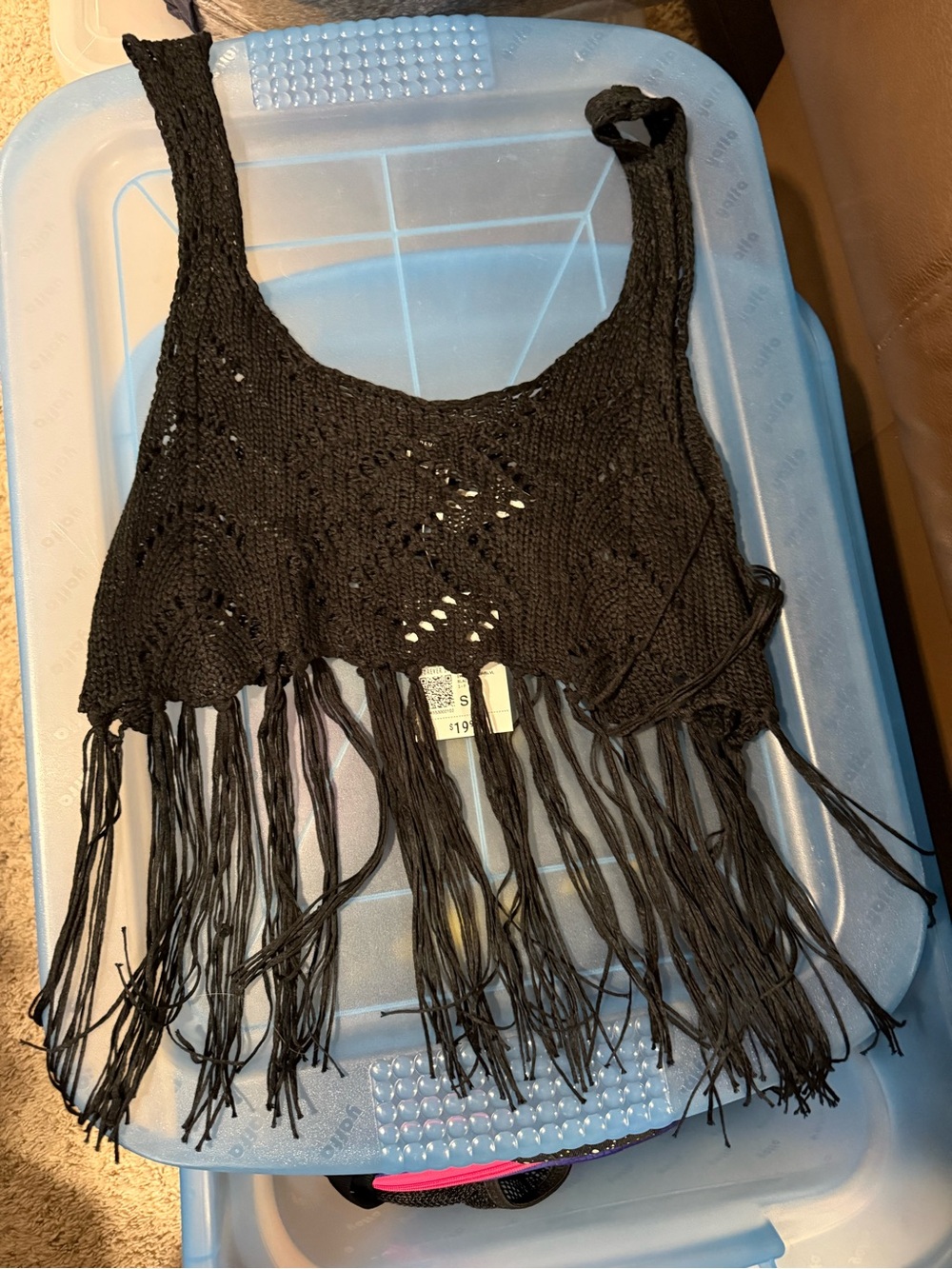 Black Crochet Fringe Crop Top